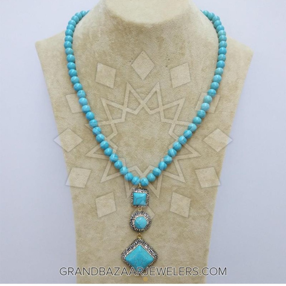Grand Bazaar Jewelers Turqoise Beaded Necklace with Pendant | NWT $109